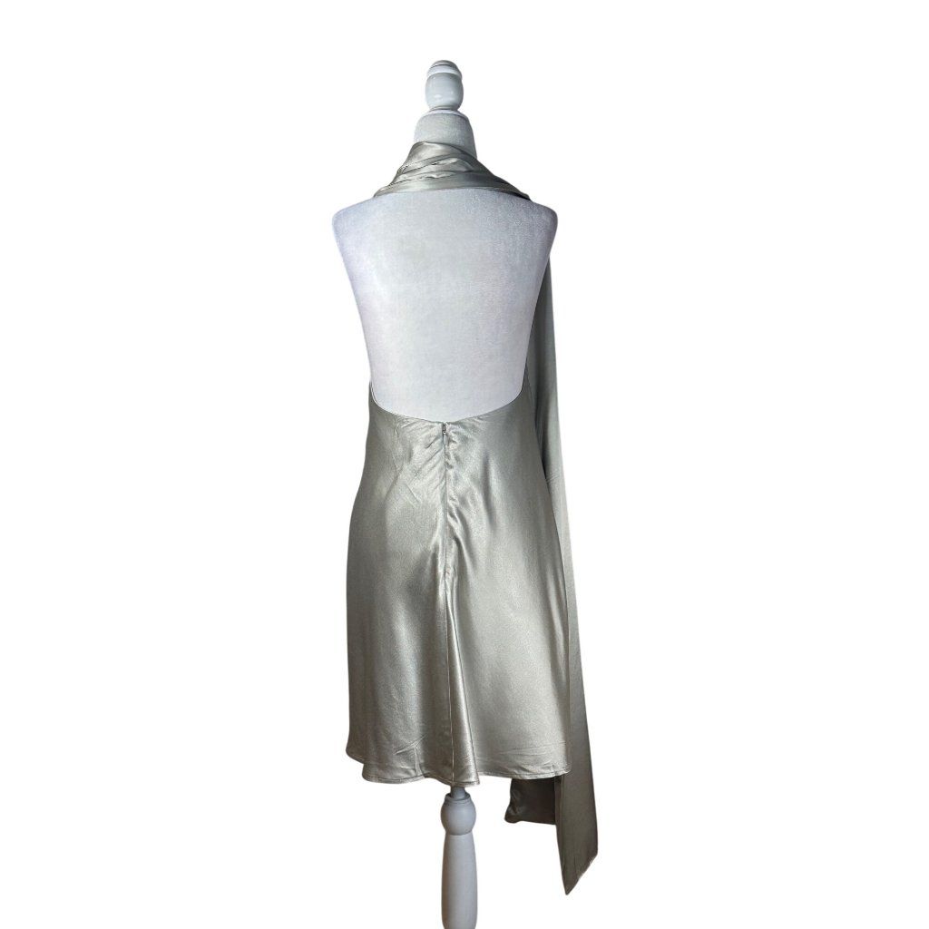 Auteur Studio Cassidy Dress In Grey Small New Womens Silver Satin Mini — image 6 of 8